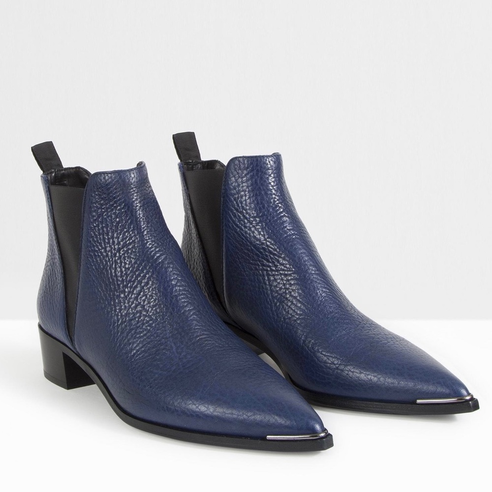 Acne Studios Navy Grain Leather Jensen Booties 37